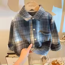 Autumn Children's clothes Girls Boys Casual Retro Lapel Shirt Long Sleeves Single-breasted Tops Blouses Plaid Shirts